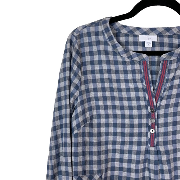 JJill Plaid Oversized Blouse Top Blue Gray Flowing Size Petite Small Long Sleeve - Picture 5 of 16